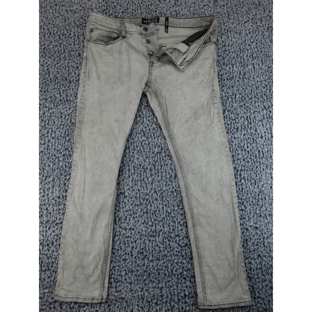 Rude Skinny Jeans Mens 36x32 Gray Acid Wash Button Fly Grunge Punk Emo Denim